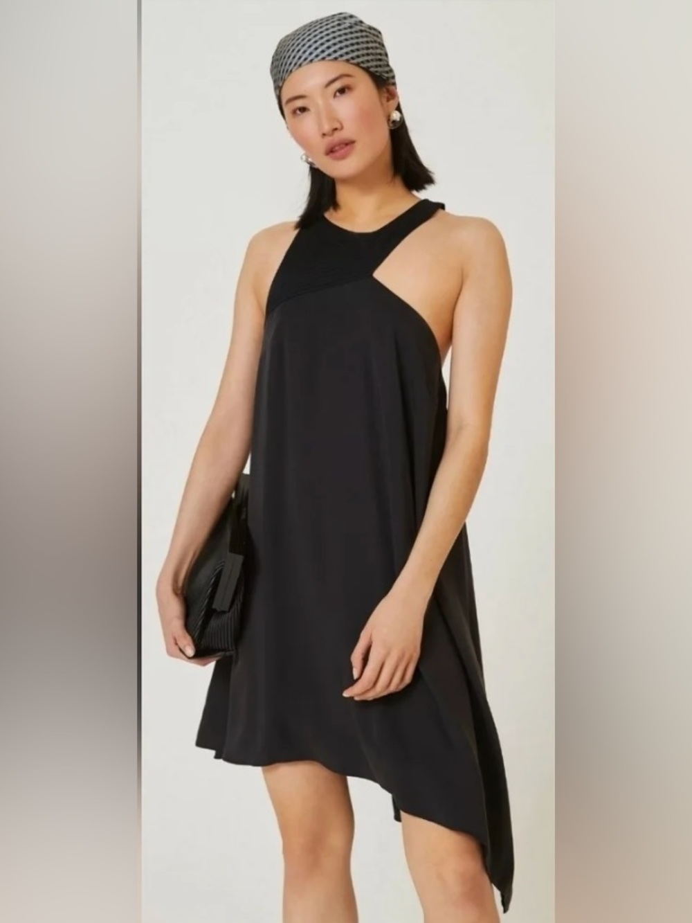 Anthropologie Asymmetrical One Shoulder Collared Swing Little Black Dres-Size 16